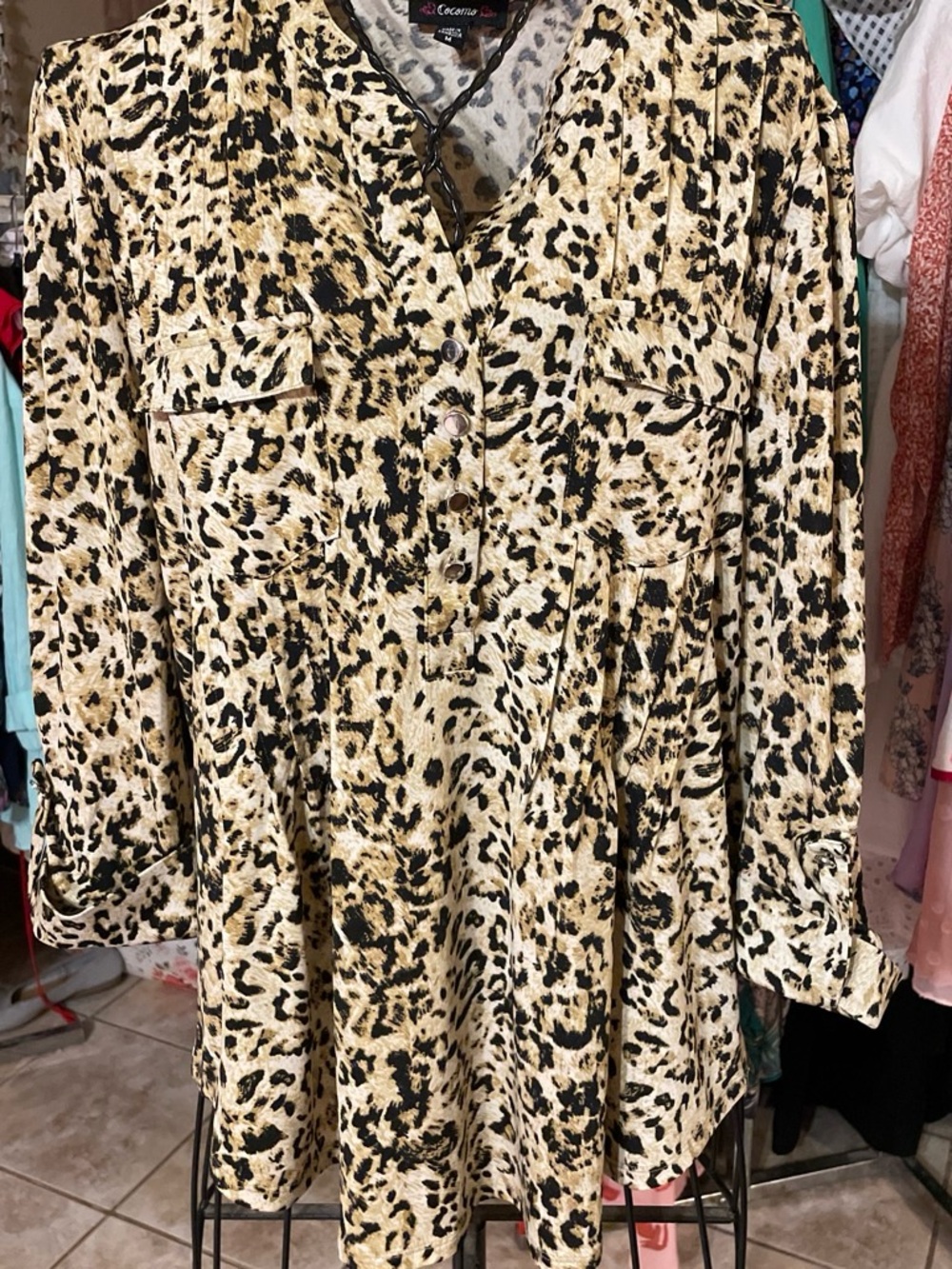 Cocomo Leopard Print Long Sleeve Blouse in Black and Cream